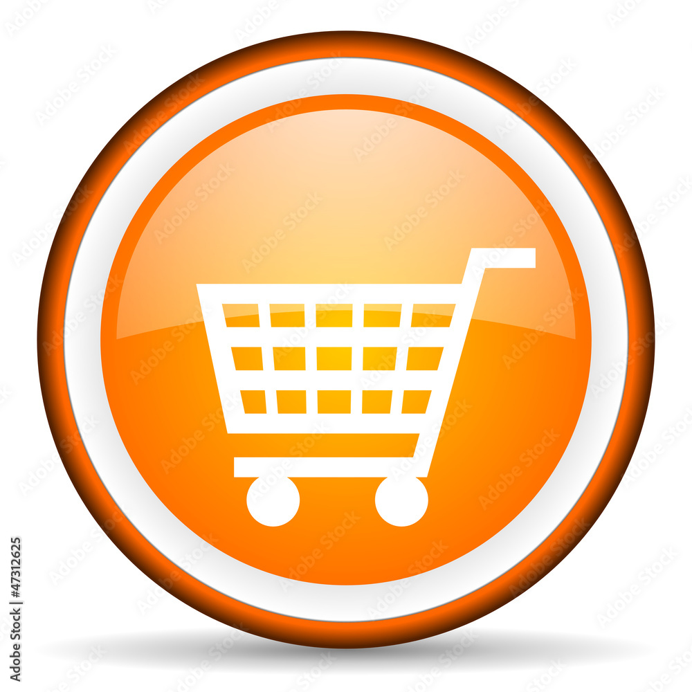 shopping cart orange glossy circle icon on white background shopping cart orange glossy circle icon on white background