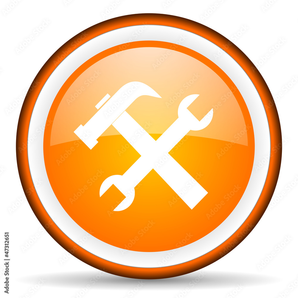 tools orange glossy circle icon on white background tools orange glossy circle icon on white background