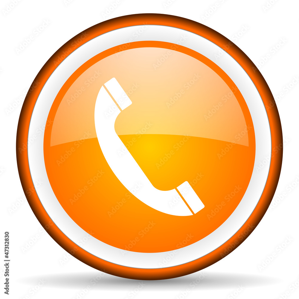 telephone orange glossy circle icon on white background telephone orange glossy circle icon on white background