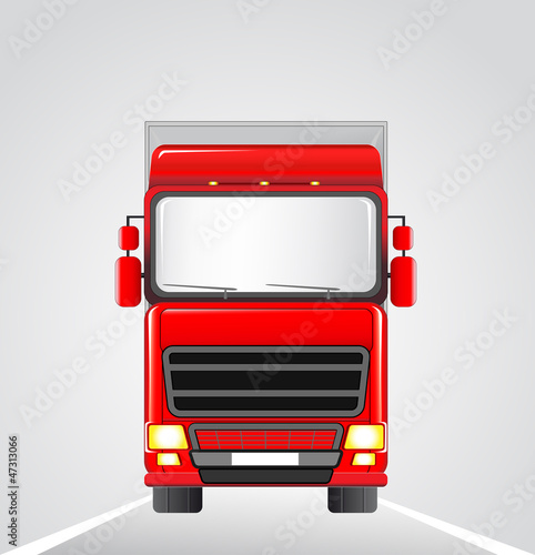 big red delivery truck on the road background