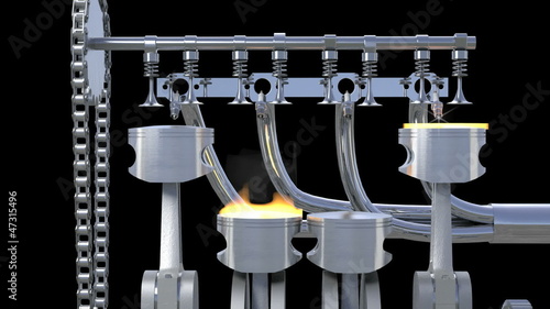 4 Cylinder Engine working with explosions. Loop. HD