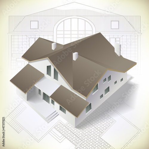 Architectural background with a 3D building model
