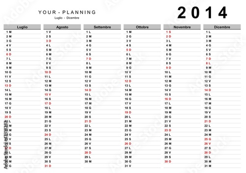 ITALIAN CALENDAR PLANNER 2014 LUGLIO DICEMBRE