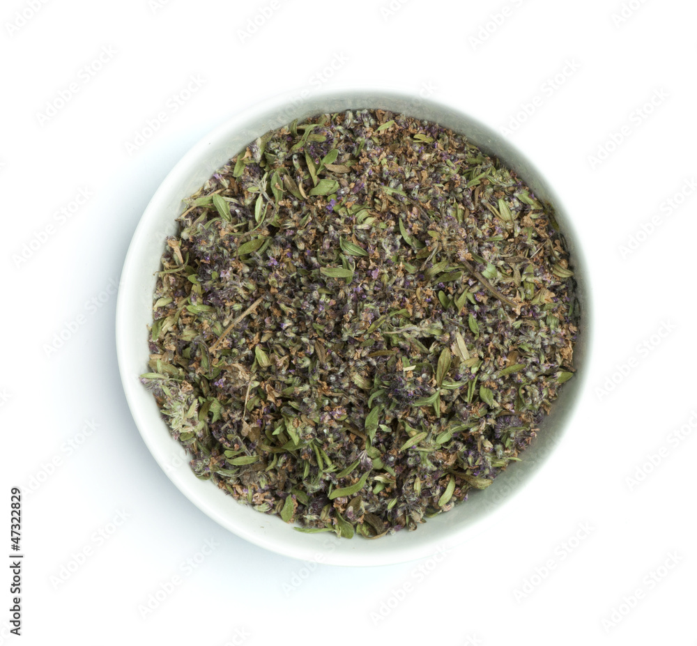 Dried thyme in a bowl Dried thyme in a bowl