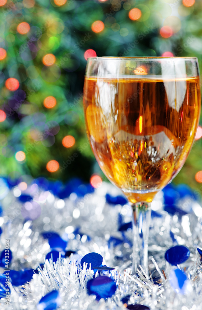 Glass of wine at Christmas time Glass of wine at Christmas time