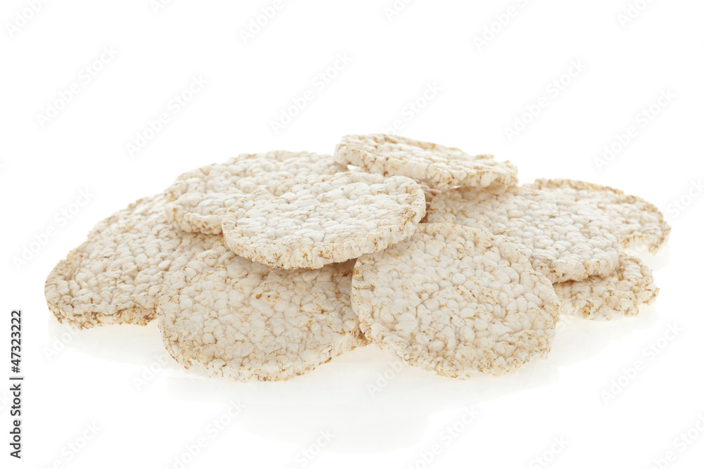 Diet rice cakes pile isolated on white background. Diet rice cakes pile isolated on white background.