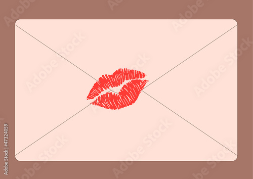 vector illustration of pink envelope, kiss sealed