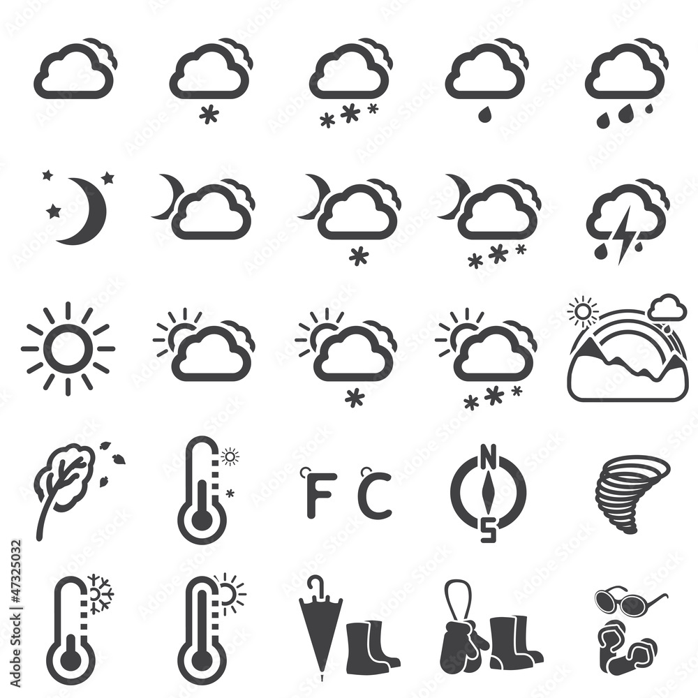 Set of weather icons - silhouette Set of weather icons - silhouette