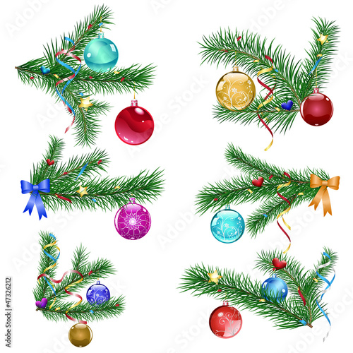 Christmas tree branches with Christmas balls