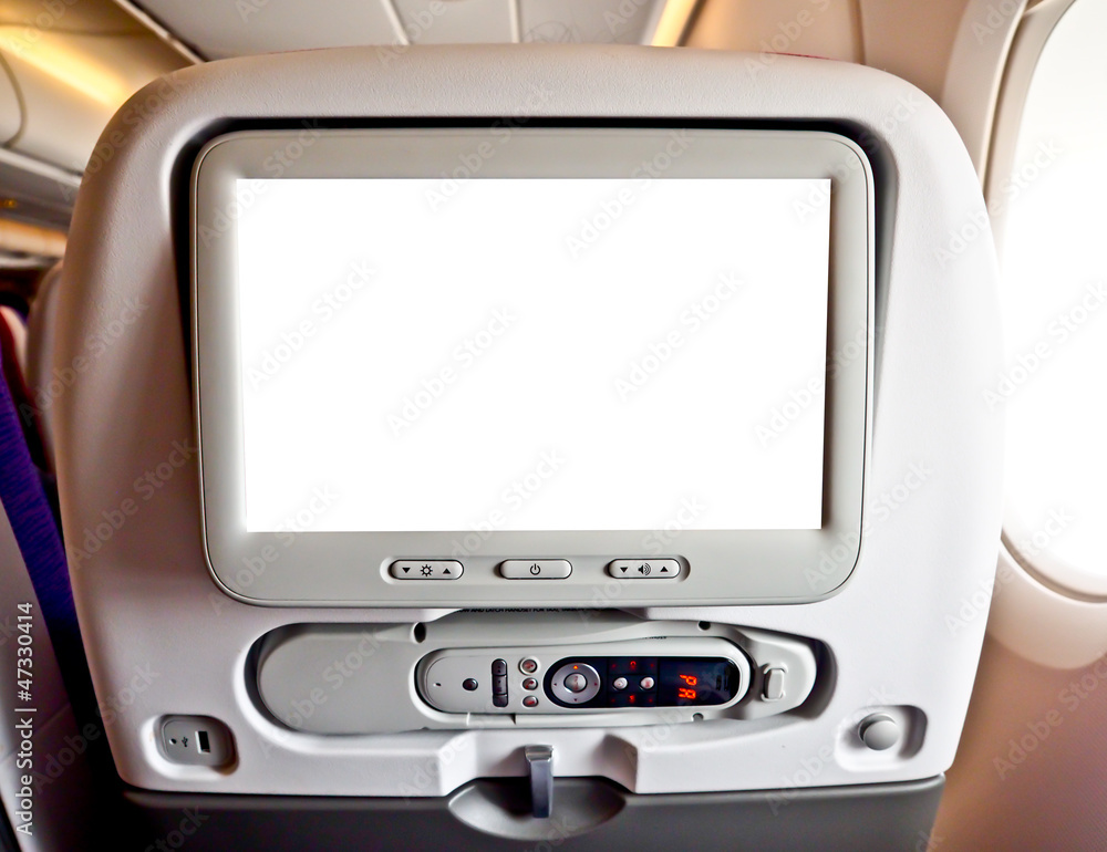 Naklejka premium blank LCD monitor in airplane