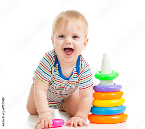 happy baby boy playing with...