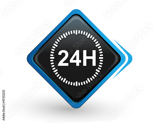 icône 24 heures sur bouton carré bleu design