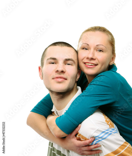 A young loving couple, isolated on white background © shefkate