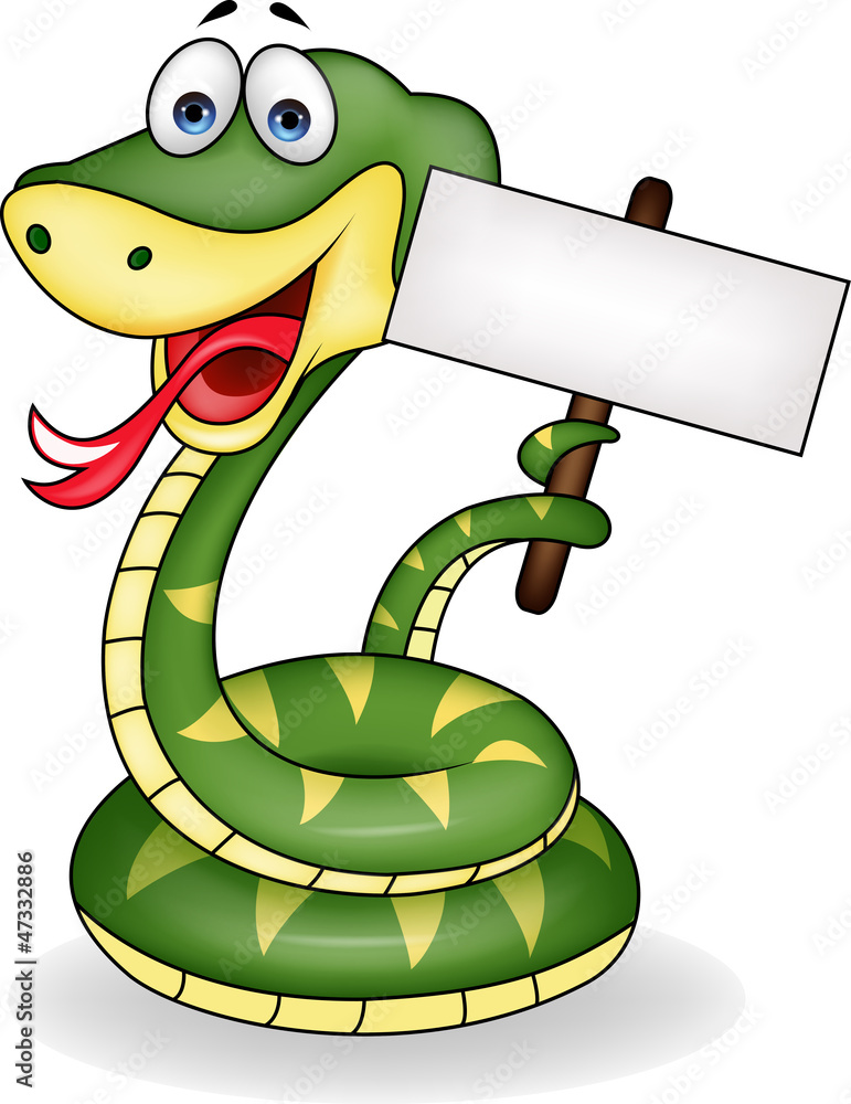 Obraz premium Green snake with blank sign