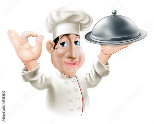 Cartoon chef with serving tray