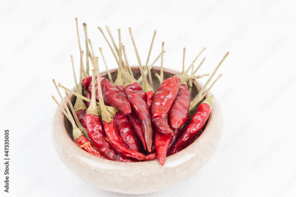 Red pepper in bowl on white background Red pepper in bowl on white background