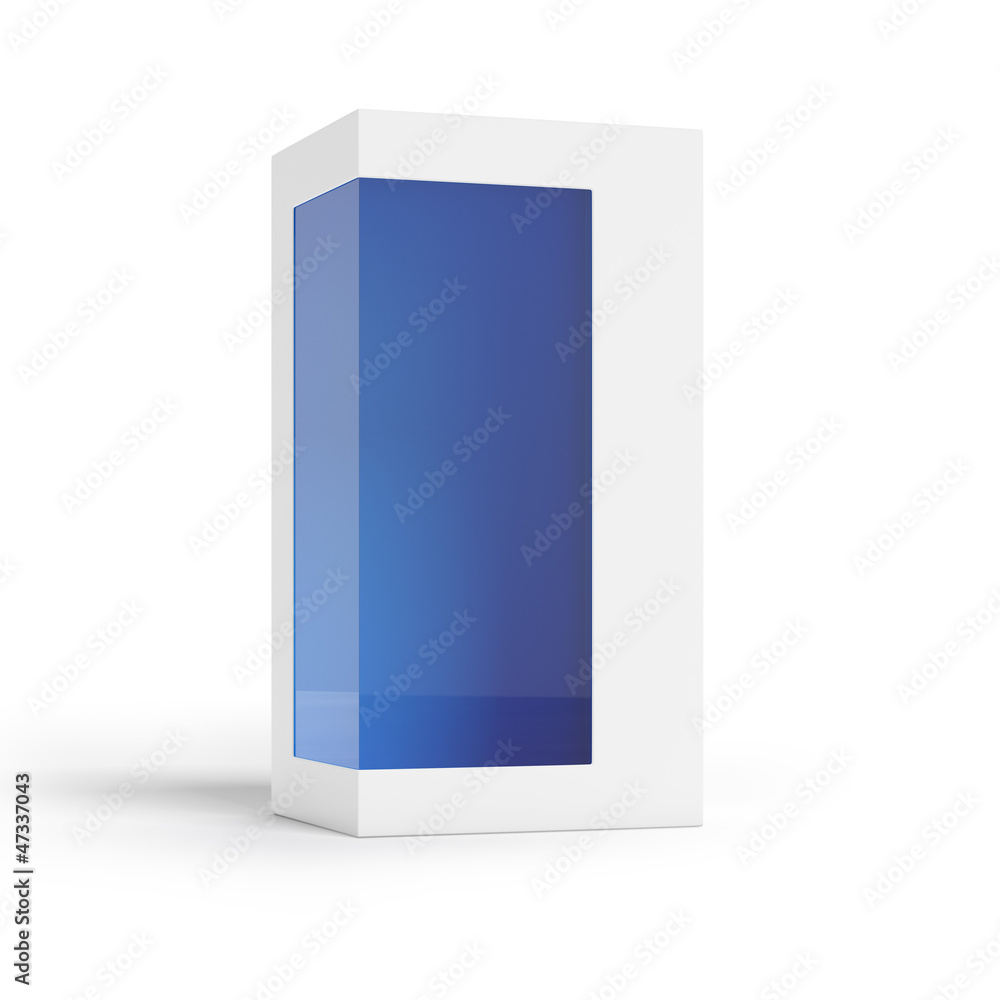 Cardboard package with transparent window and blue inside Cardboard package with transparent window and blue inside