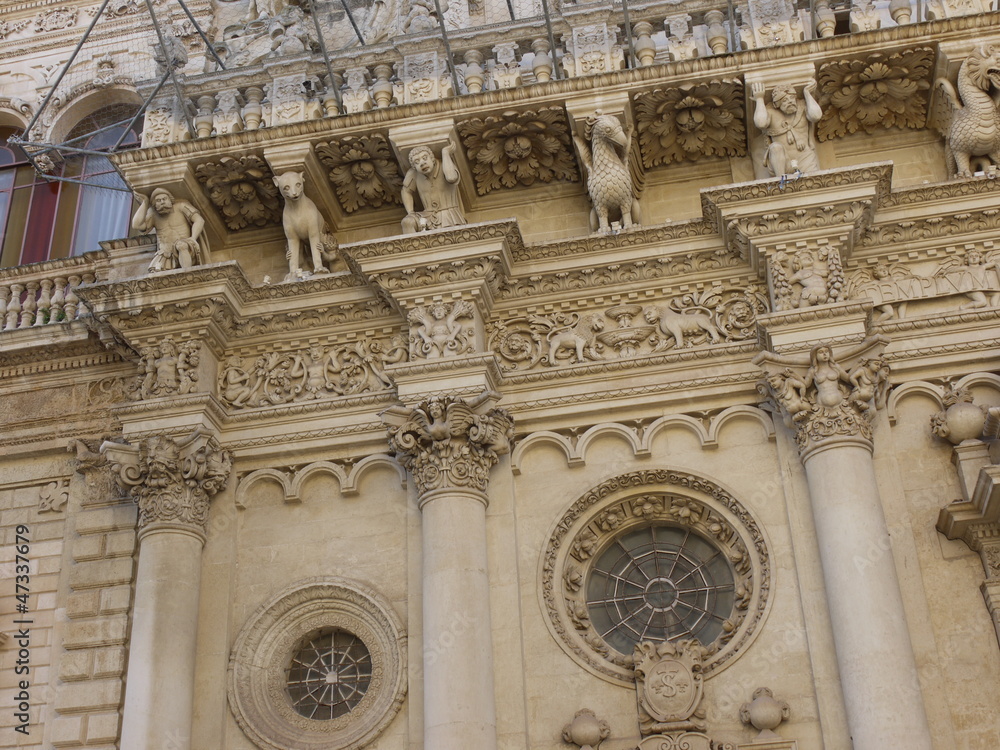 A detail of the church of the holy cross in Lecce in Italy