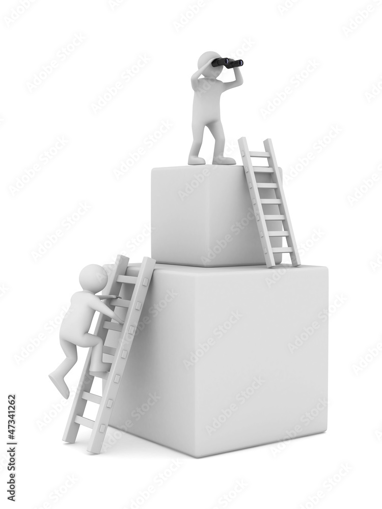 man on box and staircase. Isolated 3D image man on box and staircase. Isolated 3D image