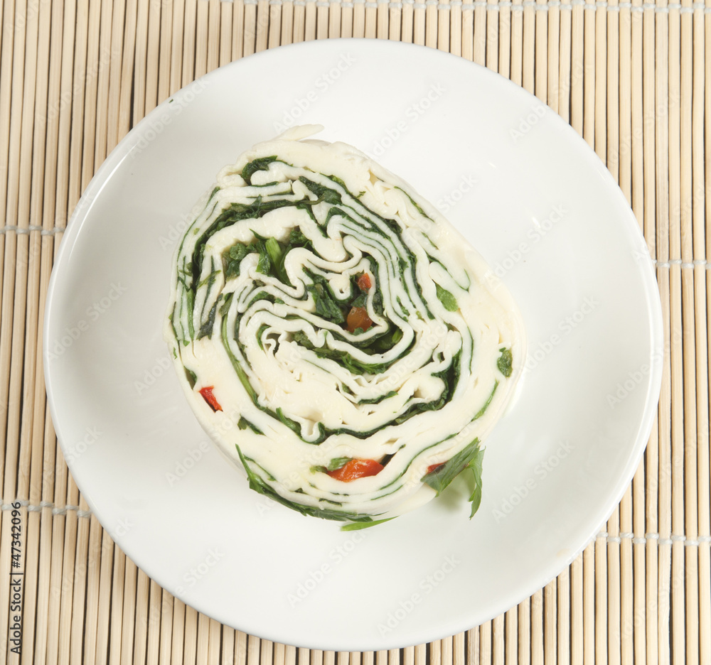 White cheese (brynza) roll with vegetables White cheese (brynza) roll with vegetables