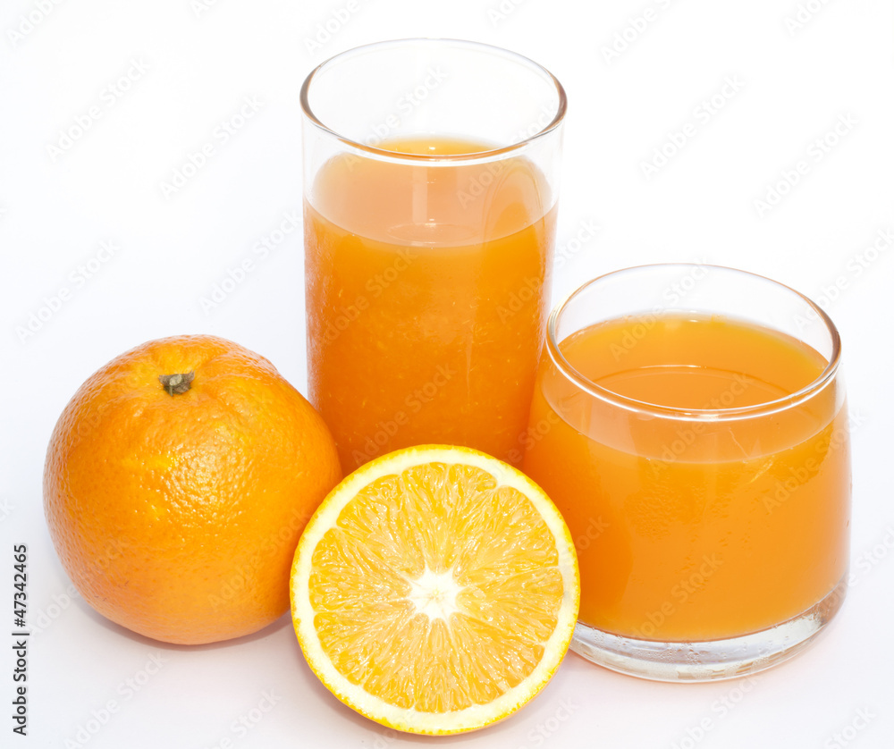 Orange and orange juice isolated Orange and orange juice isolated