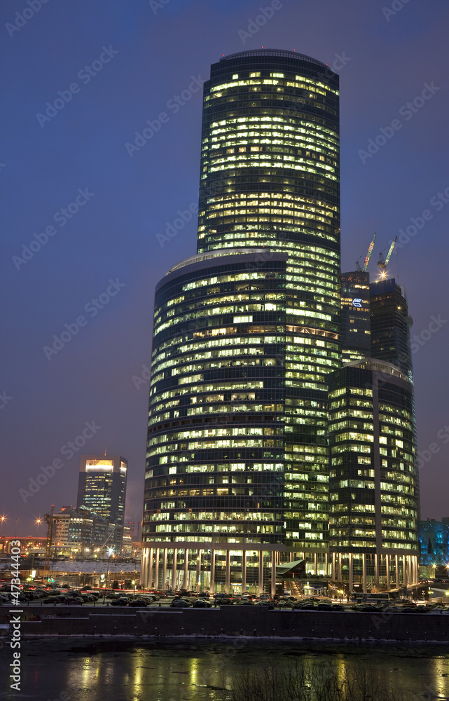 New construction in Moscow at night New construction in Moscow at night