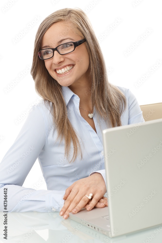 Portrait of smiling businesswoman with laptop Portrait of smiling businesswoman with laptop