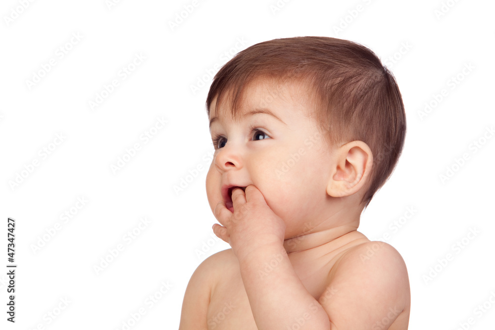 Adorable baby girl with the hands in her mouth Adorable baby girl with the hands in her mouth