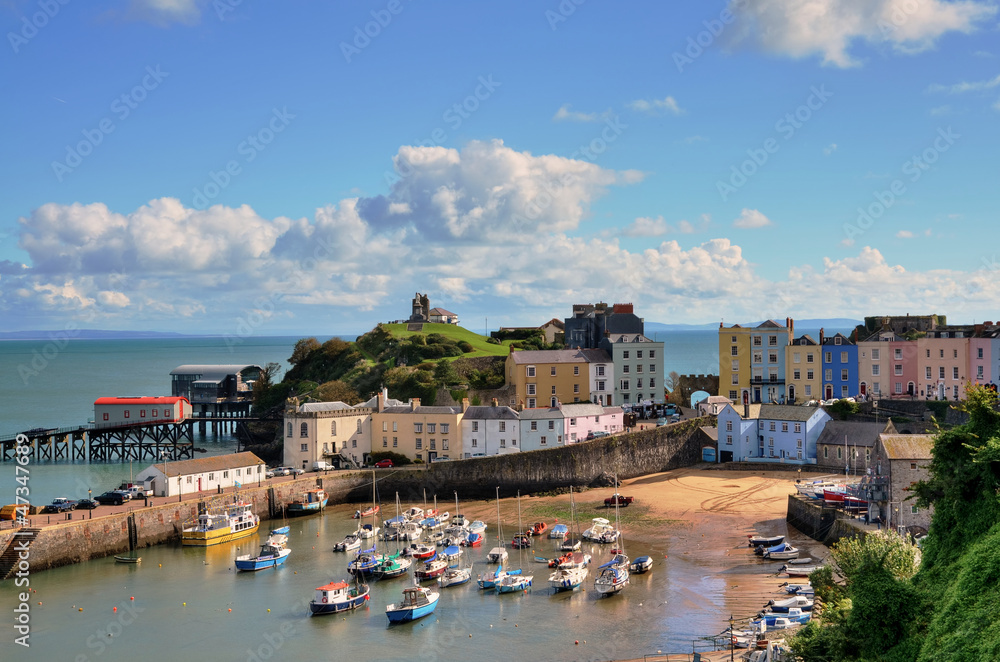 View of Tenby Harbour, with Castle Hill.
