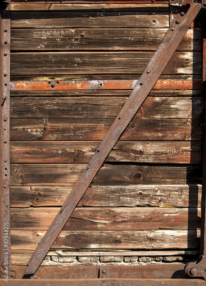 Old railway brown wooden wagon side as background Old railway brown wooden wagon side as background