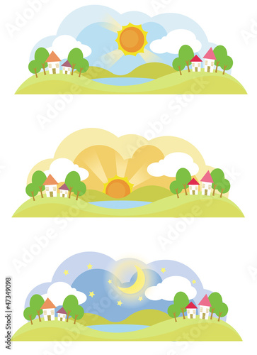 3 natural landscape on various time of the day