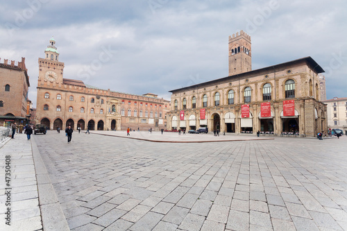view of Piazza Maggiore with Accursio Palace in Bologna photo