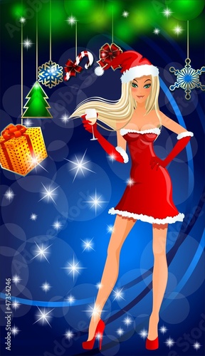 girl Santa Claus Happy Christmas and New Year