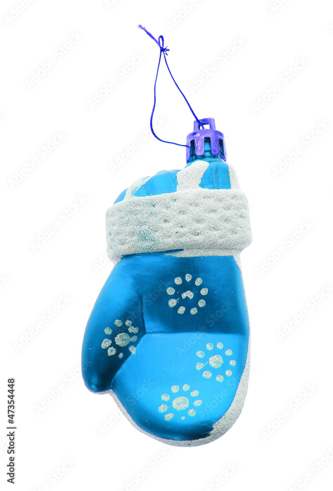 Christmas blue mittens toys isolated on white background