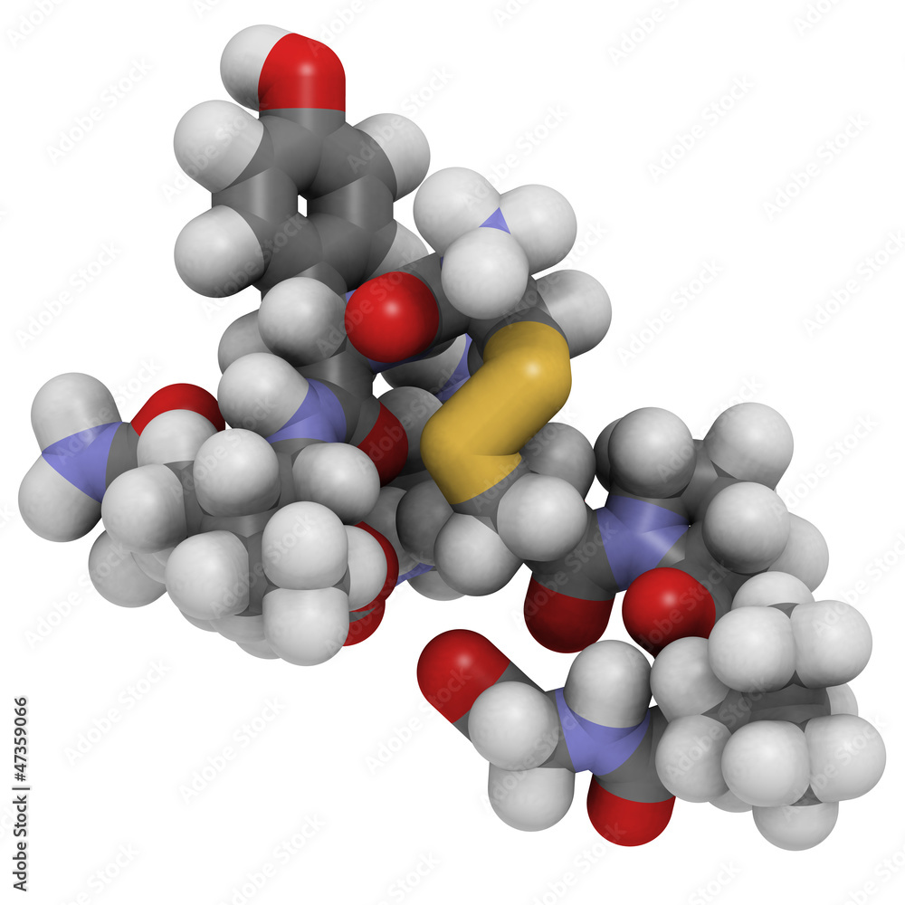 Oxytocin (cuddle hormone) molecule, chemical structure Stock