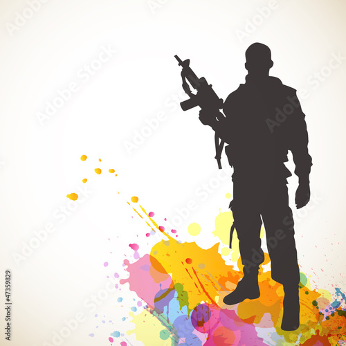 Vector Illustration of a Soldier and Colorful Splashes