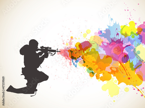 Vector Illustration of a Soldier and Colorful Splashes