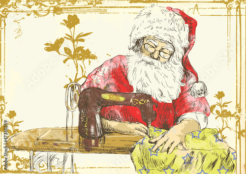 Santa Claus as a "vintage" tailor.