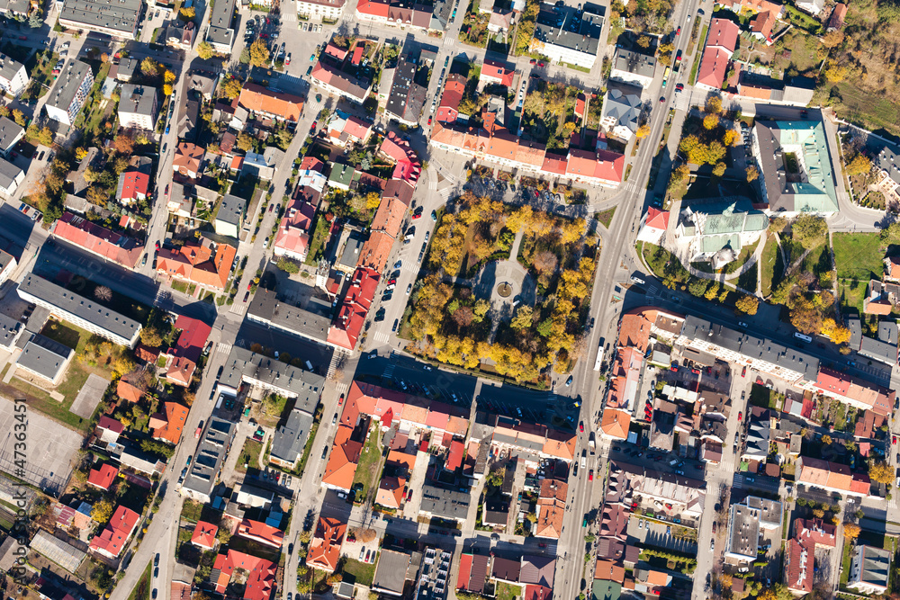 aerial view of Pinczow city center in Poland aerial view of Pinczow city center in Poland