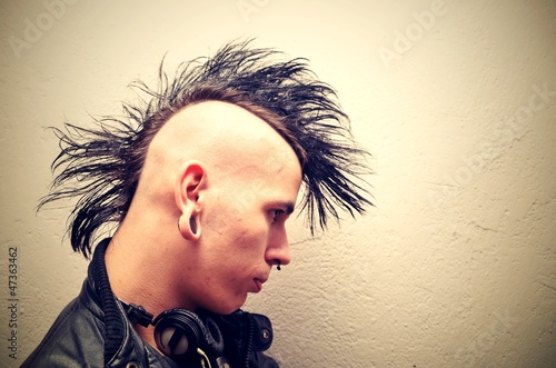 punk with mohawk over white