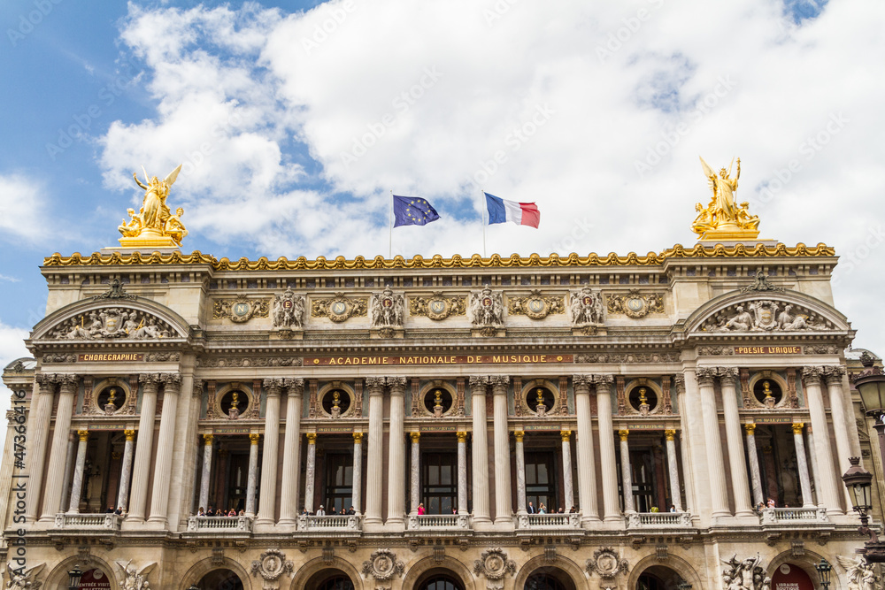 Architectural details of Opera National de Paris: Front Facade.