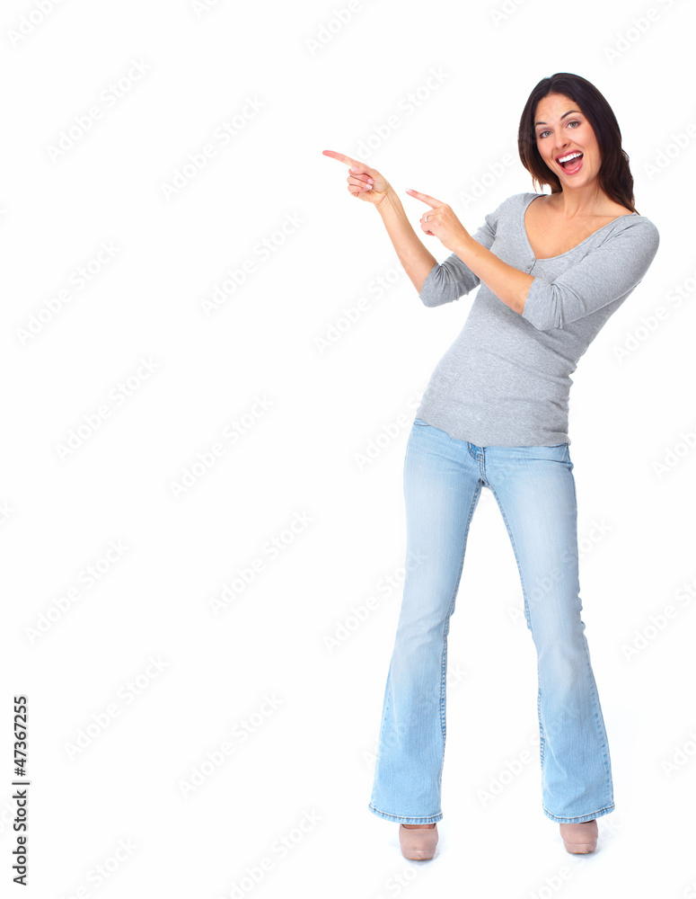Young beautiful woman showing copyspace. Young beautiful woman showing copyspace.