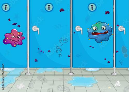 doors of wash-room and a monster