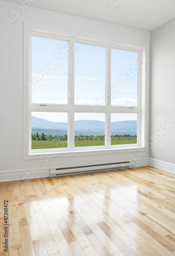 Fototapeta Naklejka Na Ścianę i Meble -  Empty room and summer landscape seen through the window