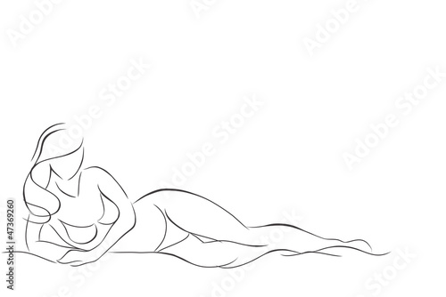 Vector line art drawing woman