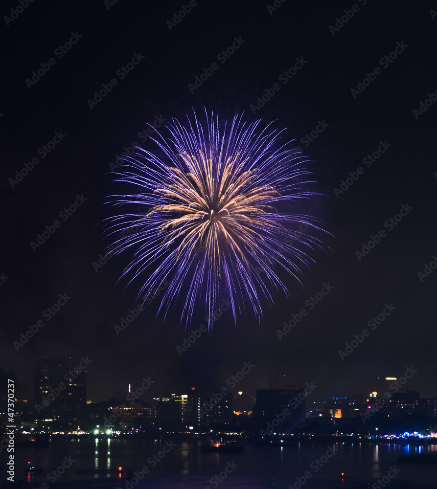 Fireworks at Pattaya beach, Thailand