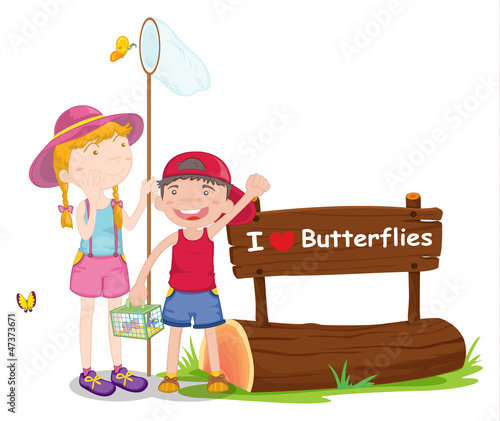 kids and a notice board
