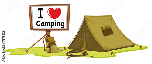 a tent and a notice board