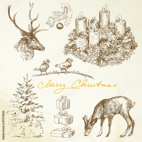 Hand drawn Christmas card with advent wreath