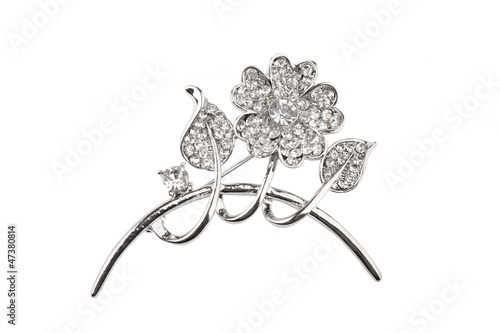 Obraz na płótnie Beautiful silver flower brooch, isolated on white